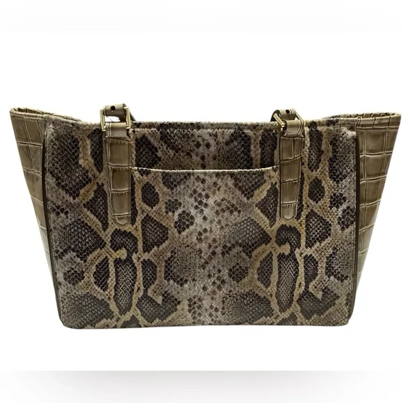 Brahmin Priscilla Satchel Natural Leighton Handbag Purse Snakeskin Turtle Taupe - Picture 3 of 9
